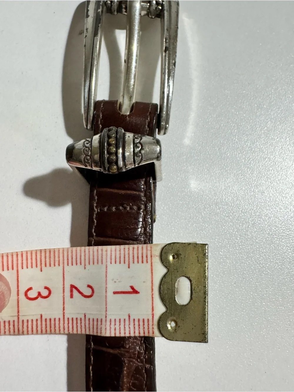 Brighton Brown Croc Embossed Leather Belt Silver Tone Buckle Size S 28